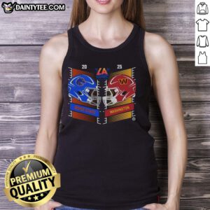 Boise State Broncos vs Washington Huskies 2025 Bucked Up LA Bowl helmet tank top design featuring team logos.