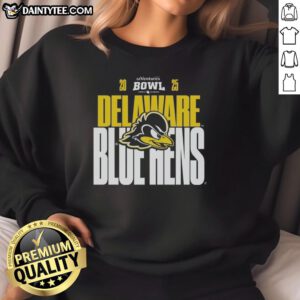 Official Delaware Blue Hens 2025 Ventures Bowl Sweatshirt featuring vibrant team colors and logo for fans.