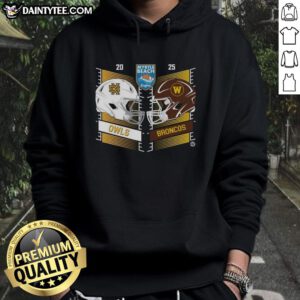 2025 Myrtle Beach Bowl: Kennesaw State Owls vs Western Michigan Broncos helmet hoodie design showcasing team logos.