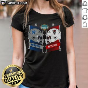 Official Memphis Tigers vs North Carolina State Wolfpack 2025 Gasparilla Bowl dueling helmet ladies tee shirt.