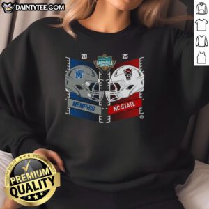 Alt Text: Official Memphis Tigers vs North Carolina State Wolfpack 2025 Gasparilla Bowl sweatshirt featuring dueling helmets.