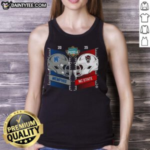 Alt Text: Official Memphis Tigers vs North Carolina State Wolfpack 2025 Gasparilla Bowl dueling helmet tank top design.