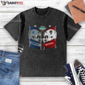Official Memphis Tigers vs North Carolina State Wolfpack 2025 Gasparilla Bowl dueling helmet washed t-shirt design.