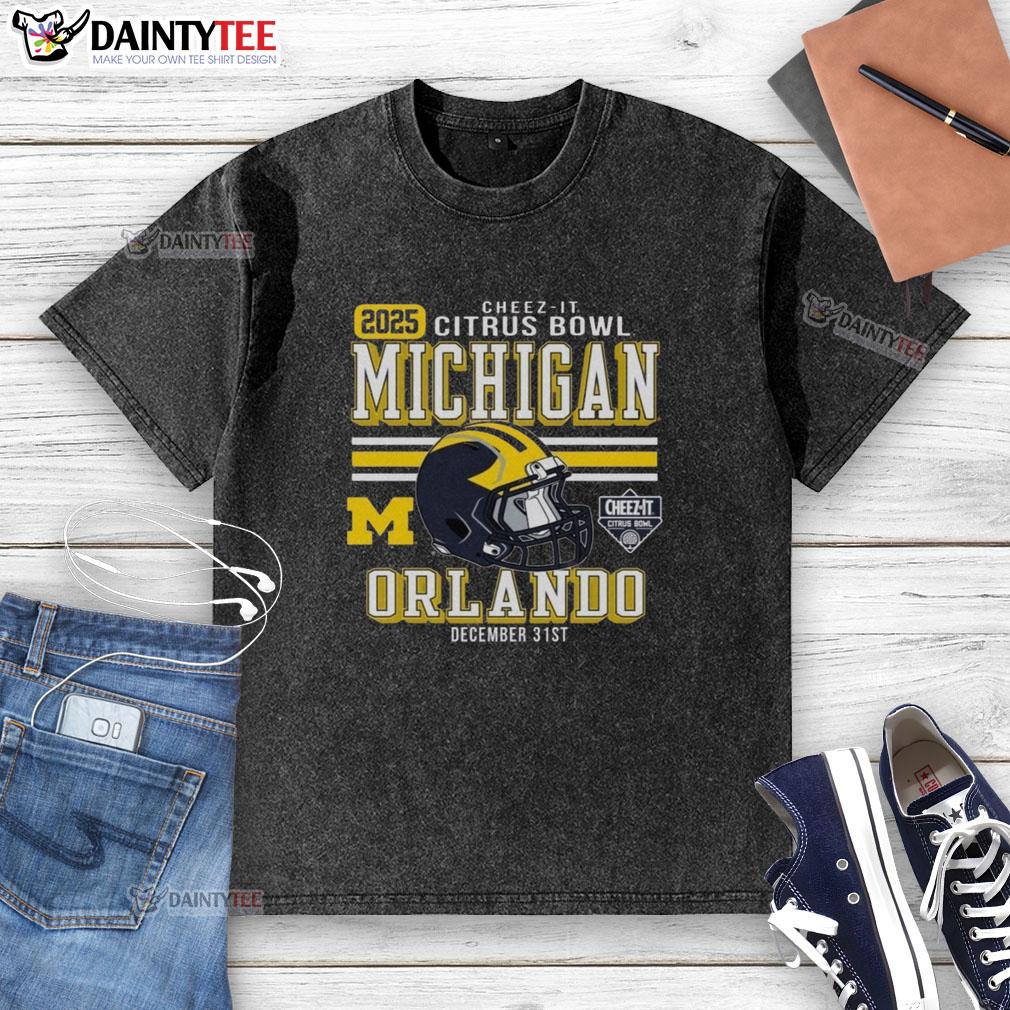 Official Michigan Wolverines Football 2025 Cheez-It Citrus Bowl Helmet Washed T-Shirt showcasing team spirit and style.