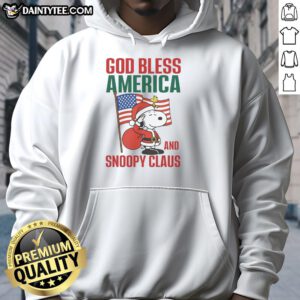 Official Peanuts God Bless America and Snoopy Claus Hoodie featuring festive designs for holiday cheer.