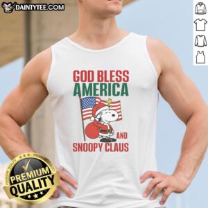 Official Peanuts God Bless America and Snoopy Claus tank top featuring Snoopy in festive attire, perfect for patriotic celebrations.