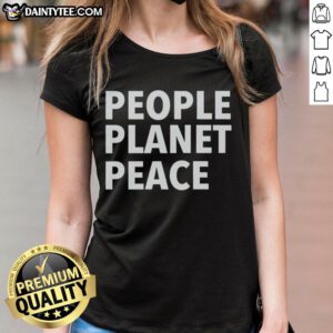 Official People Planet Peace Ladies Tee featuring a stylish design promoting sustainability and unity for women.