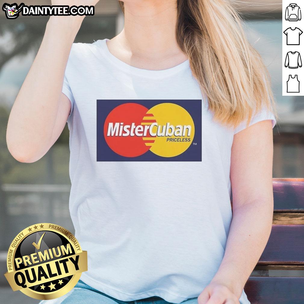 Original Mister Cuban Priceless logo on a stylish ladies tee, showcasing vibrant colors and trendy design.