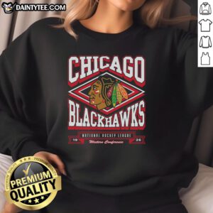 Alt Text: Premium Chicago Blackhawks heater sweatshirt featuring bold team logo and cozy design, perfect for fans.