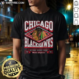 Alt Text: Premium Chicago Blackhawks Heater T-Shirt featuring bold team logo and vibrant colors, perfect for fans and game days.