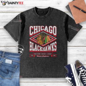 Premium Chicago Blackhawks Heater Washed T-Shirt in black, featuring team logo and soft, vintage-style fabric.