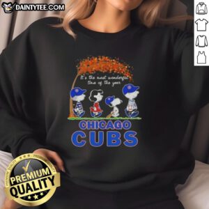Chicago Cubs X Peanuts Snoopy sweatshirt celebrating autumn, featuring vibrant design and festive colors for the season.