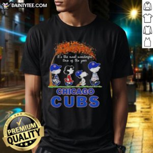 Premium Chicago Cubs X Peanuts Snoopy and Friends autumn t-shirt celebrating 'It's The Most Wonderful Time Of The Year.'