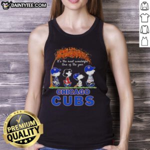 Premium Chicago Cubs X Peanuts Snoopy and Friends autumn tank top celebrating the most wonderful time of the year.