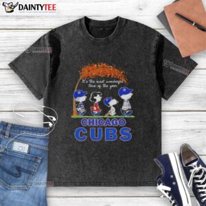Premium Chicago Cubs X Peanuts Snoopy and Friends autumn washed t-shirt featuring festive designs for the season.
