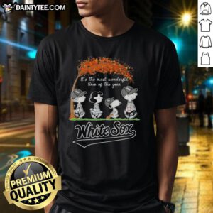 Alt Text: Premium Chicago White Sox X Peanuts Snoopy and Friends autumn t-shirt celebrating the most wonderful time of the year.