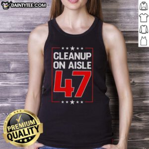Premium Clean Up On Aisle 47 Tank Top featuring a quirky graphic design, perfect for casual summer wear.