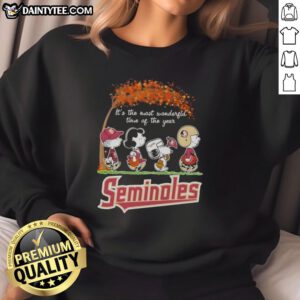 Alt Text: Premium Florida State Seminoles X Peanuts Snoopy sweatshirt featuring autumn designs, perfect for fall festivities.