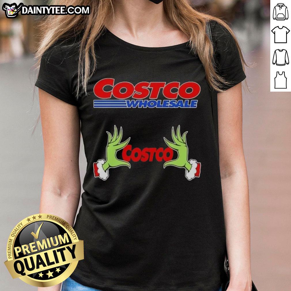 Premium Grinch Hands Love Costco Wholesale Christmas Ladies Tee featuring festive design perfect for holiday celebrations.
