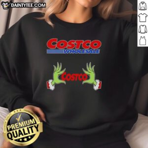 Premium Grinch Hands Love Costco Wholesale Christmas Sweatshirt featuring festive design and cozy fit for holiday cheer.