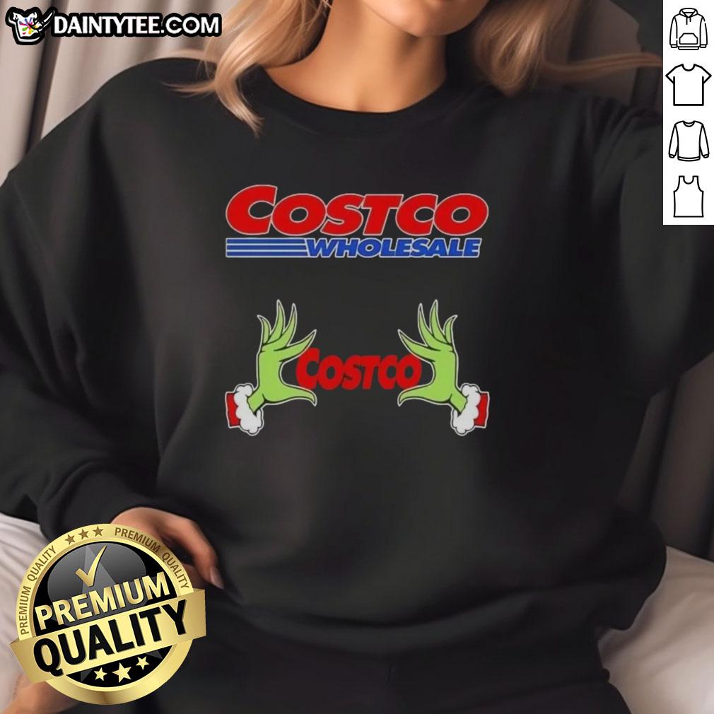 Premium Grinch Hands Love Costco Wholesale Christmas Sweatshirt featuring festive design and cozy fit for holiday cheer.