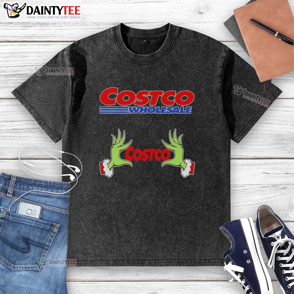 Premium Grinch Hands Love Costco Wholesale Christmas Washed T-Shirt featuring festive design and comfortable fit for holidays.