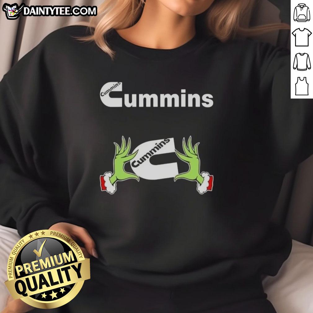 Premium Grinch Hands Love Cummins Christmas Sweatshirt featuring festive design perfect for holiday celebrations.