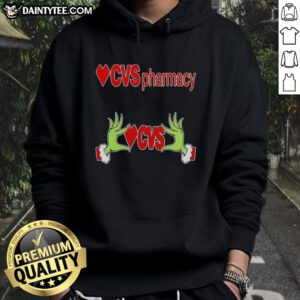 Alt Text: Premium Grinch Hands Love CVS Pharmacy Christmas Hoodie featuring festive design and cozy fit for holiday cheer.