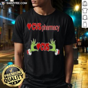Premium Grinch Hands Love CVS Pharmacy Christmas T-Shirt featuring festive design for holiday spirit and fun.