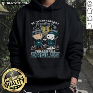 Alt Text: Premium Snoopy Touch Hands Charlie Brown hoodie celebrating Philadelphia Eagles 93rd Anniversary 1933-2026.