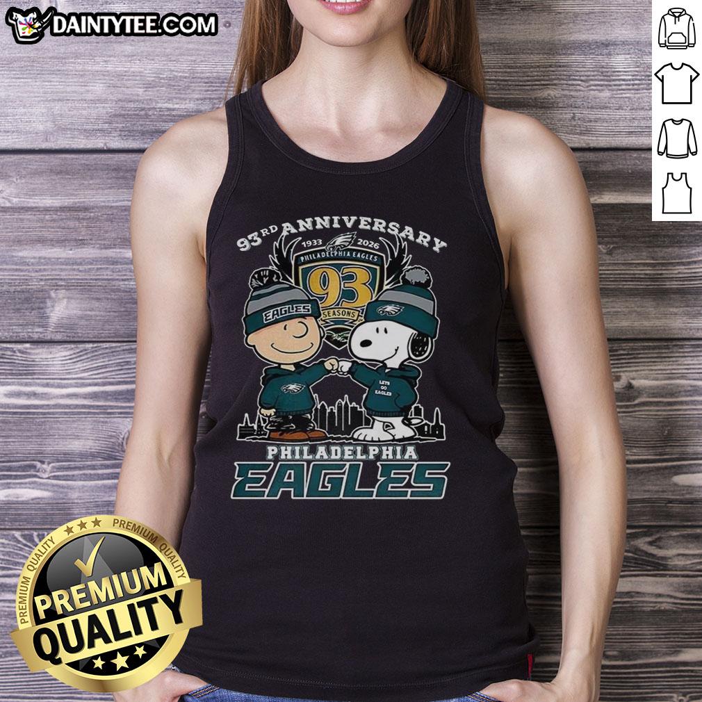 Premium Snoopy Touch Hands Charlie Brown tank top celebrating Philadelphia Eagles 93rd Anniversary 1933-2026.