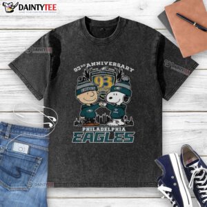 Premium Snoopy Touch hands Charlie Brown Philadelphia Eagles 93rd Anniversary T-shirt, celebrating 1933-2026.