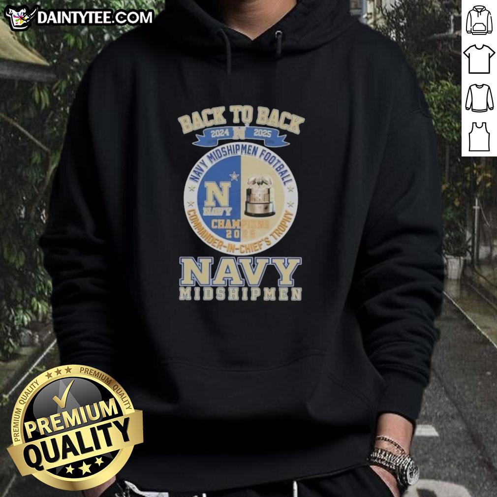Alt Text: Navy Midshipmen hoodie celebrating back-to-back 2024-2025 Commander in Chiefs Trophy victories, stylish and comfortable.