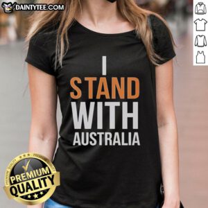 Women at Bondi Beach wearing 'Stand With Australia' tee, showcasing support and unity in a vibrant coastal setting.