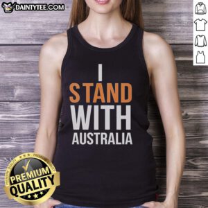 Top I Stand With Australia at Bondi Beach Tank Top worn by a person against a vibrant beach backdrop.
