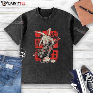 Alt Text: Awesome anime manga cyberpunk aesthetic techwear Harajuku bunny girl washed t-shirt design featuring vibrant colors.