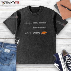 Awesome bear design on a washed T-shirt, featuring a heart rate graphic, perfect for cardiology enthusiasts.