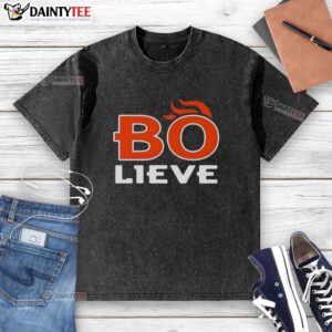 Awesome Bo Nix 'Bo-Lieve' Denver Broncos football washed t-shirt in vibrant colors, perfect for game day style.