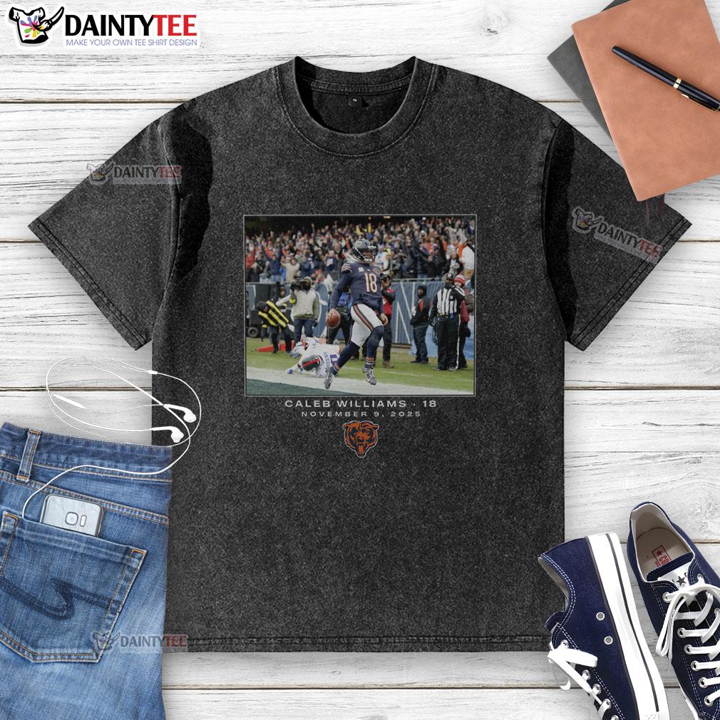 Awesome Caleb Williams Chicago Bears NFL Flash Features Week 10 Washed T-Shirt showcasing team pride and style.