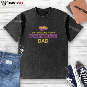 UW Stevens Point Pointers Dad logo on a washed t-shirt, perfect for proud parents and campus spirit.