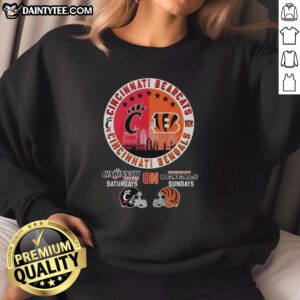 Awesome Cincinnati Bearcats and Bengals helmet logo mashup sweatshirt showcasing team spirit and style.