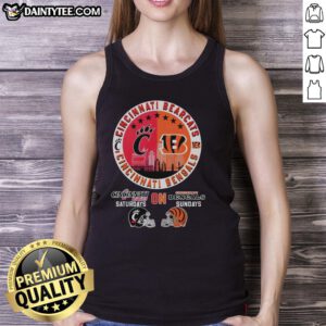 Awesome Cincinnati Bearcats and Bengals helmet logo mashup tank top, perfect for game days and sports fans.