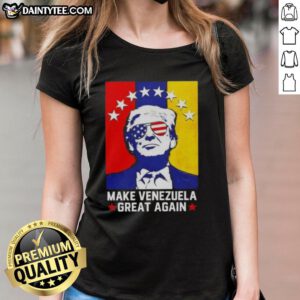 Awesome Donald Trump 'Make Venezuela Great Again' flag design on a ladies tee shirt, perfect for political supporters.