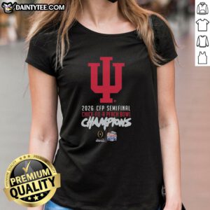 Awesome Indiana Hoosiers CFP Semifinal Chick-fil-A Peach Bowl Champions 2026 ladies tee in vibrant colors.