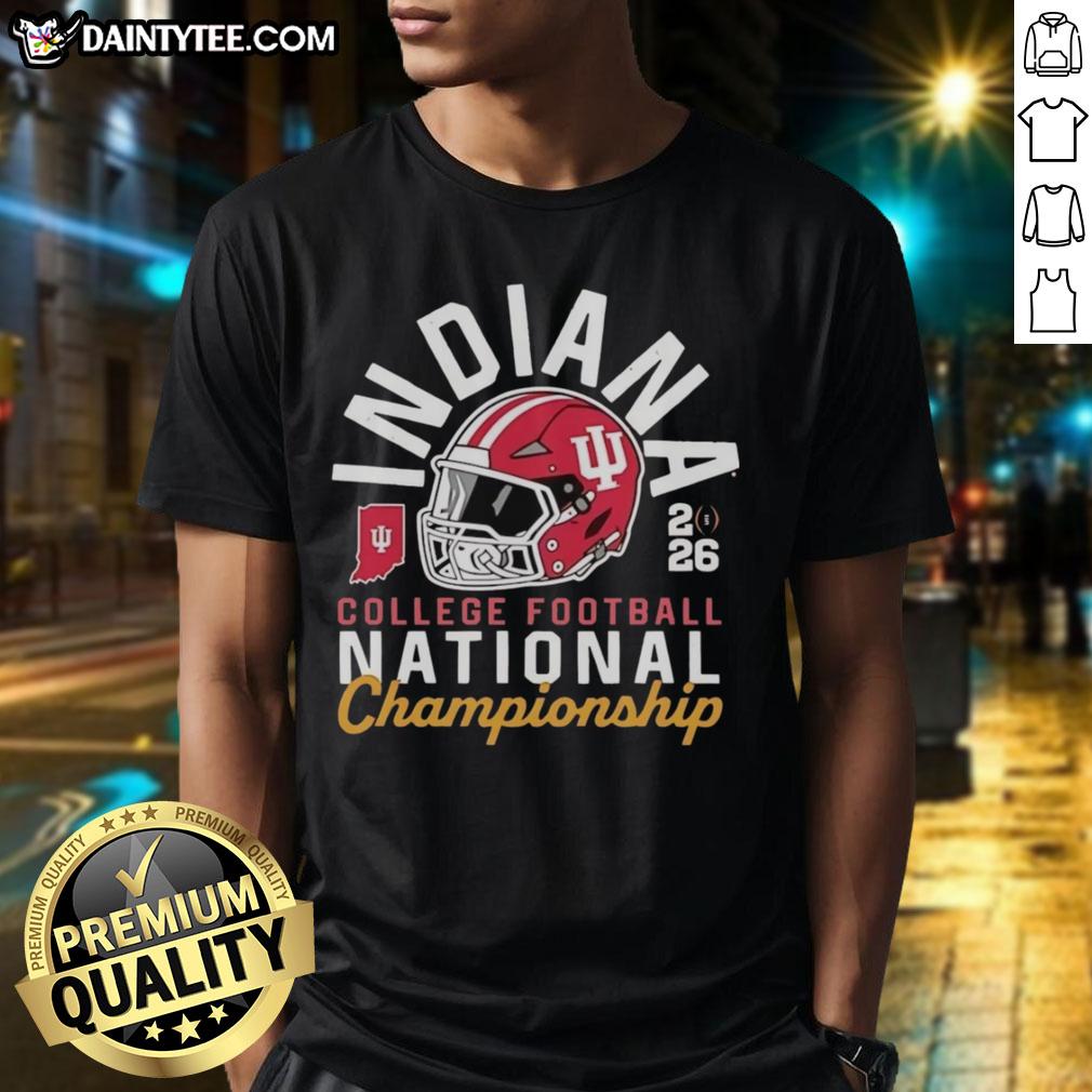Awesome Indiana Hoosiers College Football National Championship 2026 Helmet T-Shirt featuring team colors and logo design.