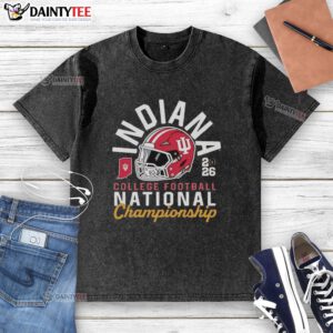 Alt Text: Indiana Hoosiers college football national championship 2026 helmet washed t-shirt, showcasing team pride and style.