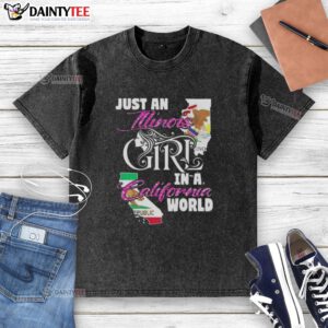 Illinois girl in California world wearing a washed t-shirt, showcasing trendy casual style and summer vibes.
