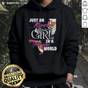 Illinois girl in a Florida world hoodie, showcasing a stylish design perfect for casual wear and travel adventures.