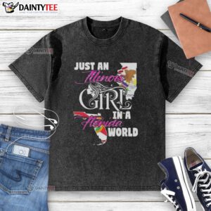 Awesome Just An Illinois Girl In A Florida World washed t-shirt displayed on a hanger against a bright background.
