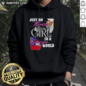 Illinois girl in a Georgia world hoodie, showcasing a stylish design perfect for casual wear and expressing state pride.